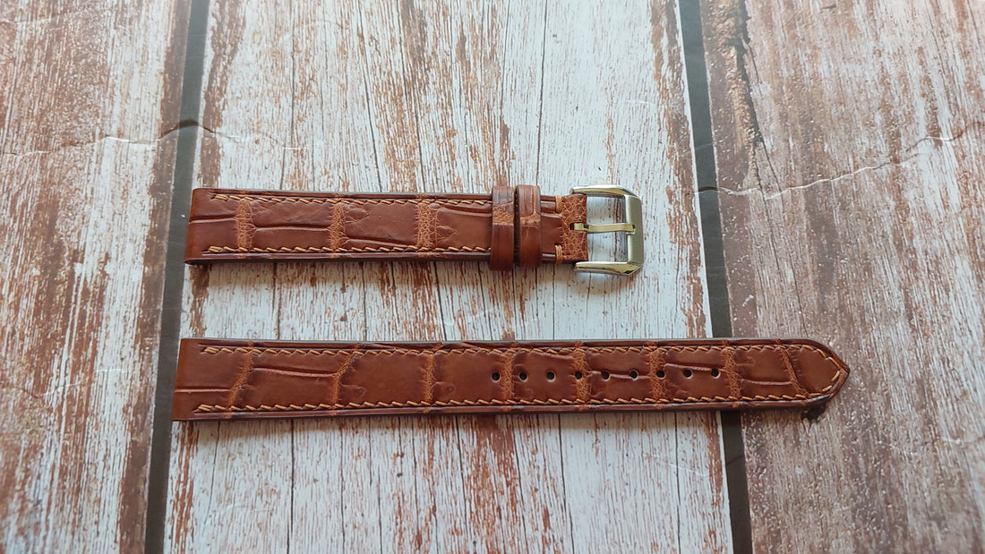 Deep Oak Full Grain Crocodile Leather Strap For Vintage Hamilton Watch