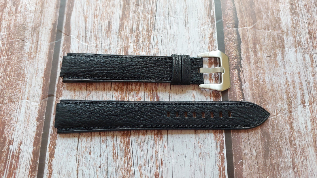 Black Shark Skin Leather Custom Notched Strap For Bulova MIL-SHIPS-W-2181 ref. 98A266 Watch