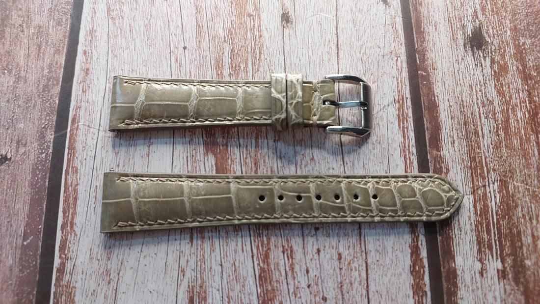 Gray Full Grain Crocodile Leather Strap For Breitling Watch