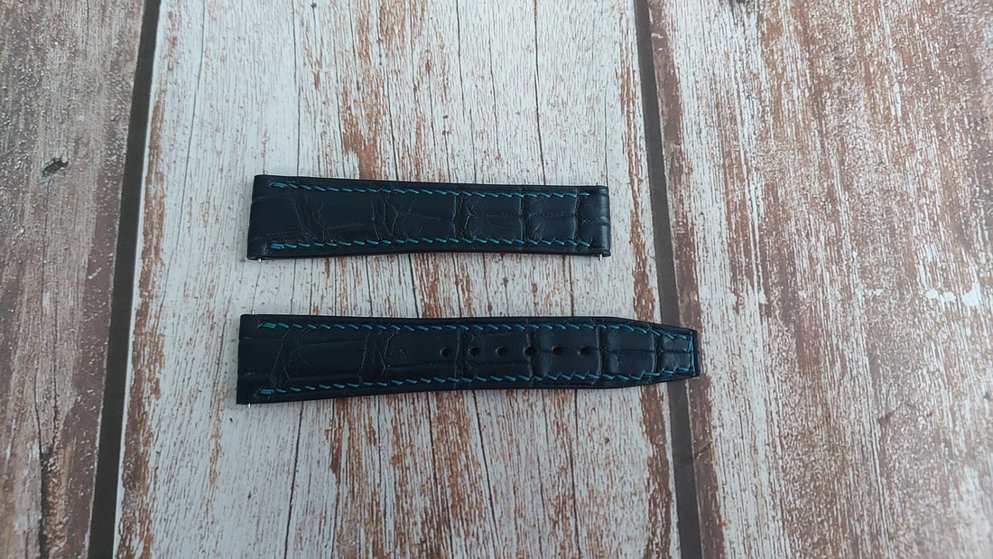 Dark Blue Full Grain Crocodile Leather Strap For Cartier Tank Must Large Watch