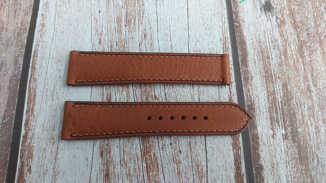 Brown Italian Veg Tanned Minerva Leather Strap For Omega Railmaster Watch