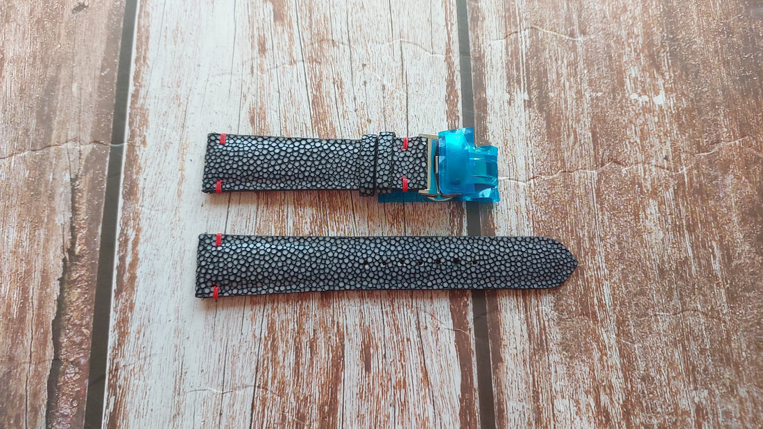 Black Full Grain Stingray Leather Strap For  Omega Seamaster 300m Watch