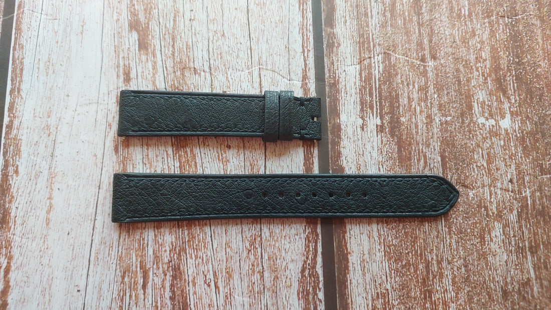 Black Full Grain Ostrich Leather Strap For Tiffany Vintage Gold Watch