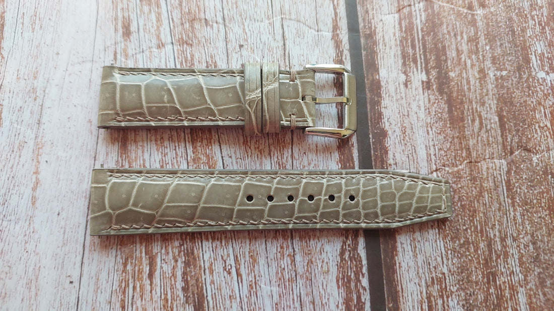Gray Full Grain Crocodile Leather Strap