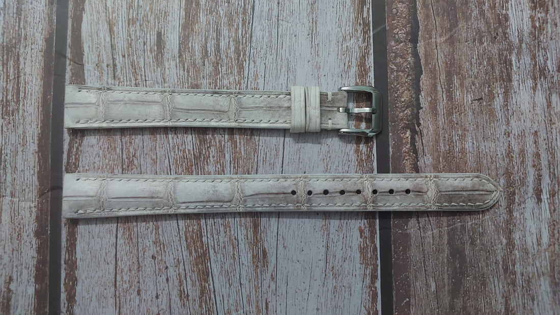 Sand White Full Grain Crocodile Leather Strap For Timex Transcend 34mm Watch