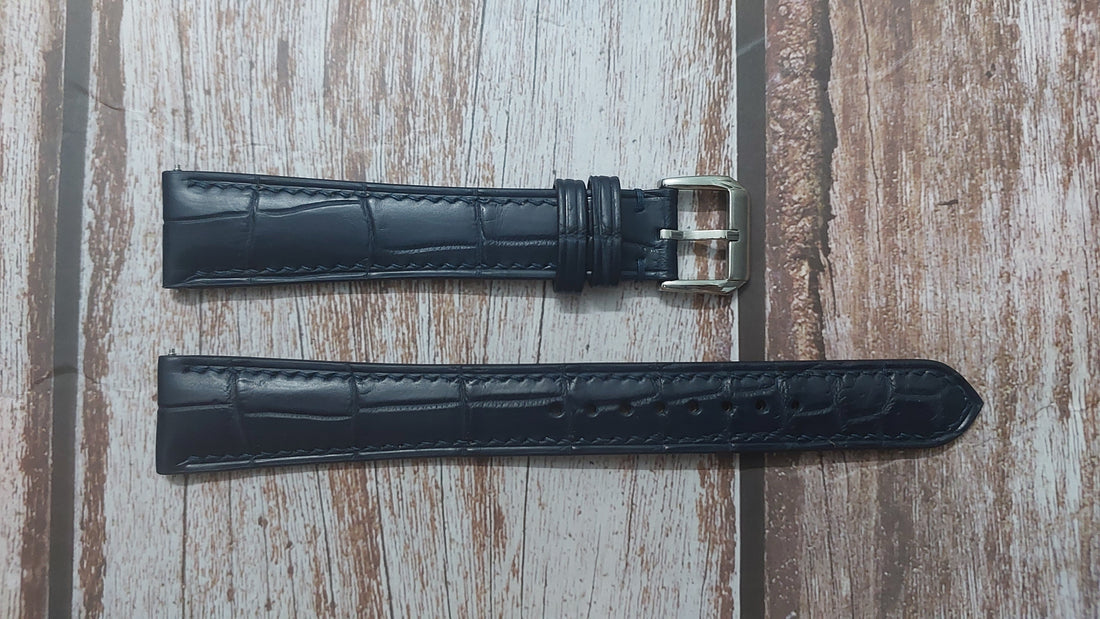 Dark Blue Full Grain Crocodile Leather Strap For Franck Muller Crazy Hours Watch