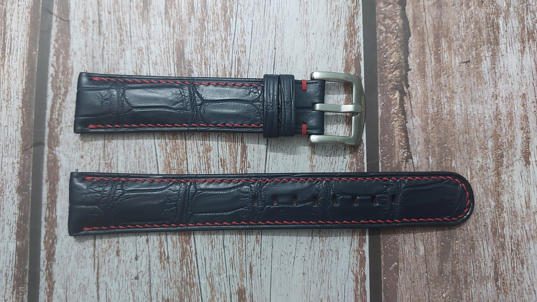 Dark Blue Full Grain Crocodile Leather Strap For Longines VHP GMT 43mm Blue Dial Watch