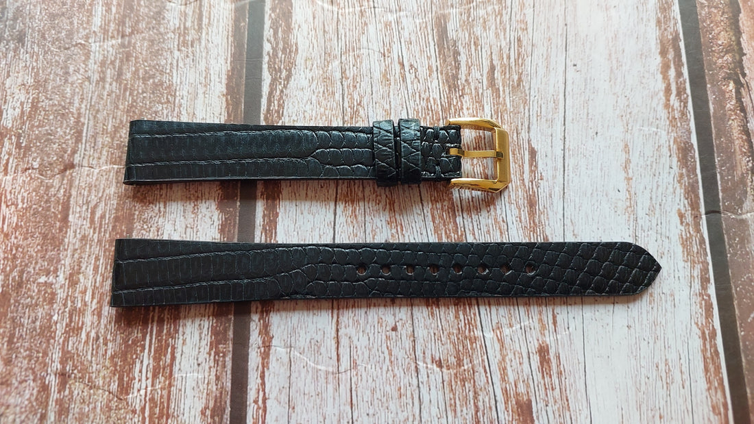 Black Full Grain Lizard Leather Strap For Vintage18k Gold Omega Century Watch