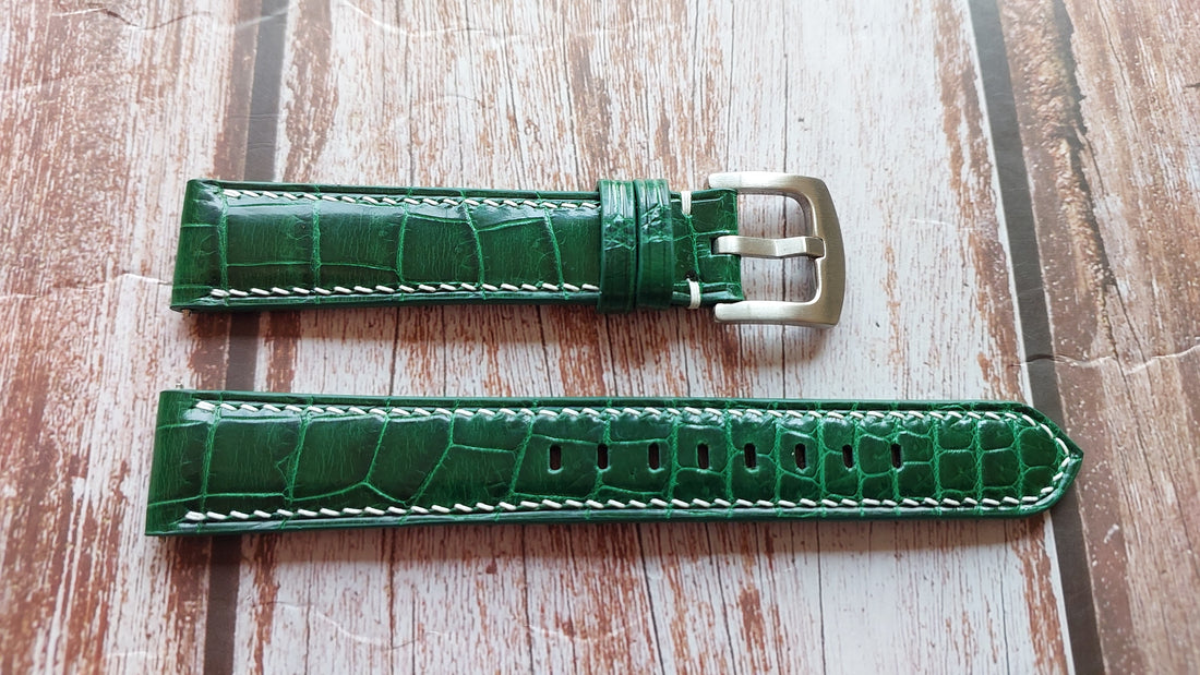 Green Full Grain Crocodile Leather Strap For Breitling Intruder Watch