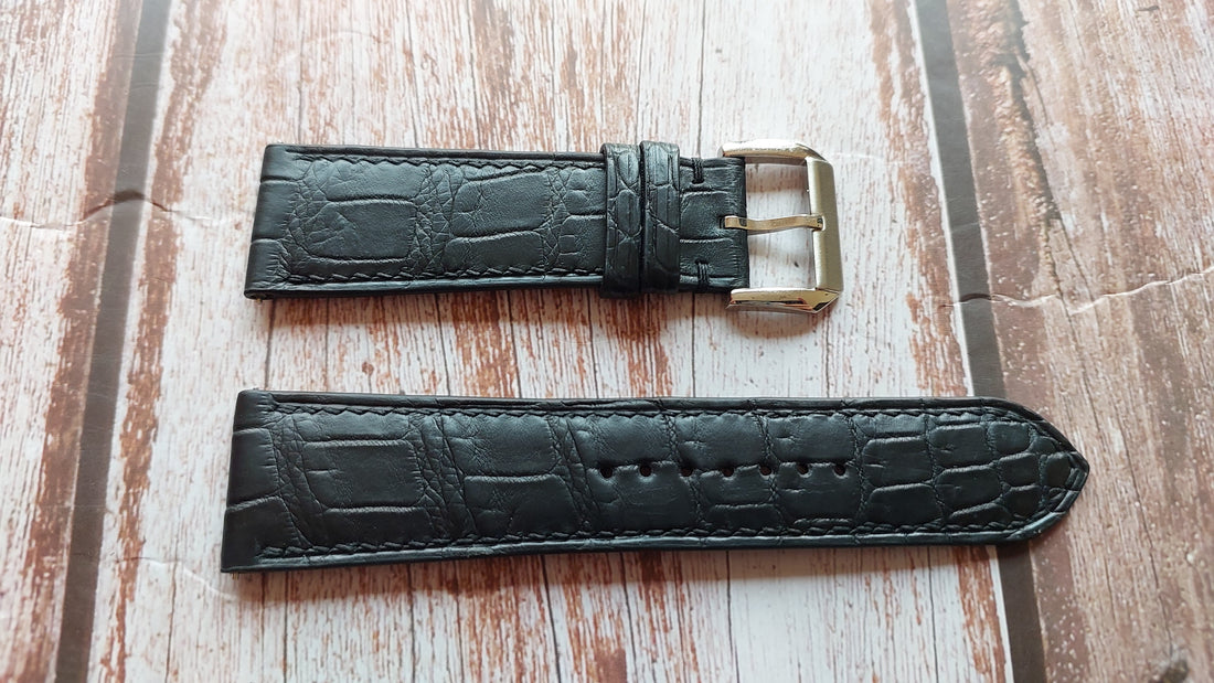 Black Full Grain Crocodile Leather Strap For 11mm Thick Dress Watch