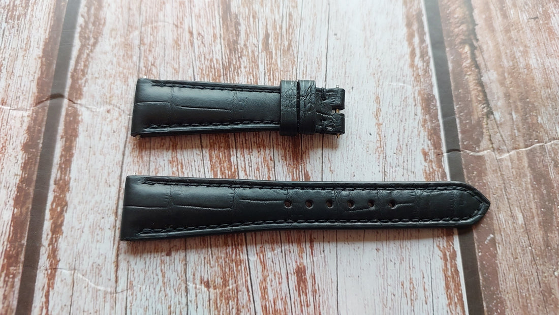 Black Full Grain Crocodile Leather Strap For Men's short (105x65) Watch