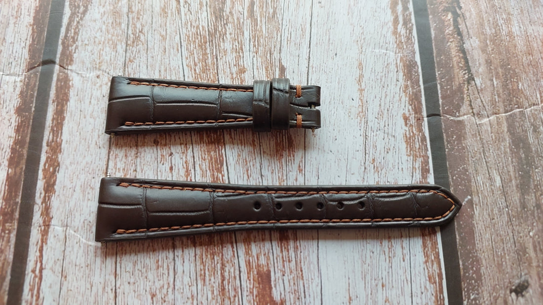 Brown Full Grain Crocodile Leather Strap For Men's short (105x65) Watch