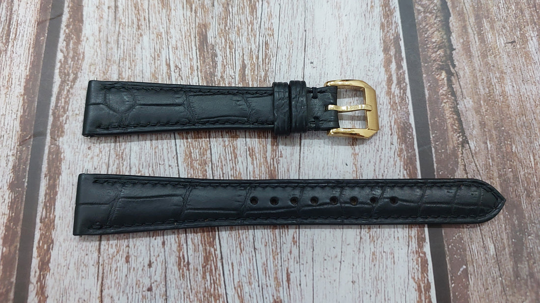 Black Full Grain Crocodile Leather Strap For Concord Tank 1950s Watch