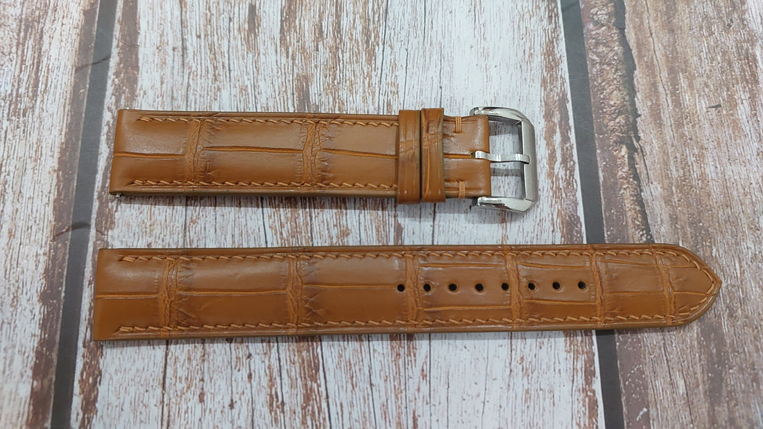 Light Brown Full Grain Crocodile Leather Strap For Omega Deville Watch