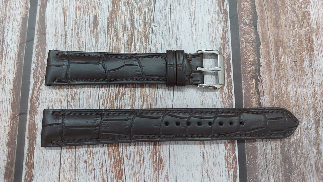 Brown Full Grain Crocodile Leather Strap For Omega Deville Watch