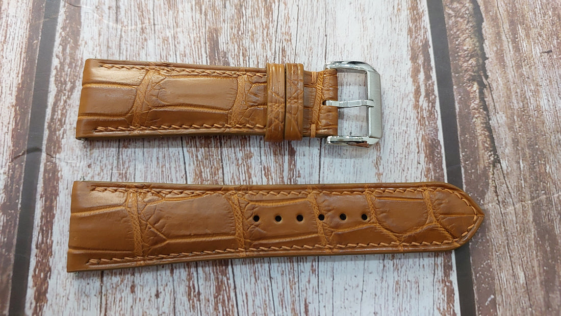 Light Brown Full Grain Crocodile Leather Strap For Nixon The Magnacon 100 m Swiss movement 14H Watch