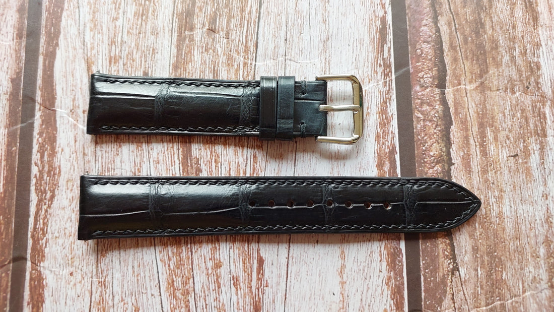 Black Full Grain Crocodile Leather Strap