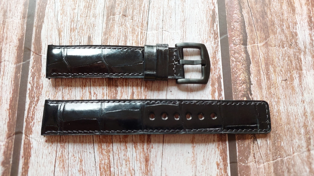 Black Full Grain Crocodile Leather Strap For Omega Speedmaster Watch
