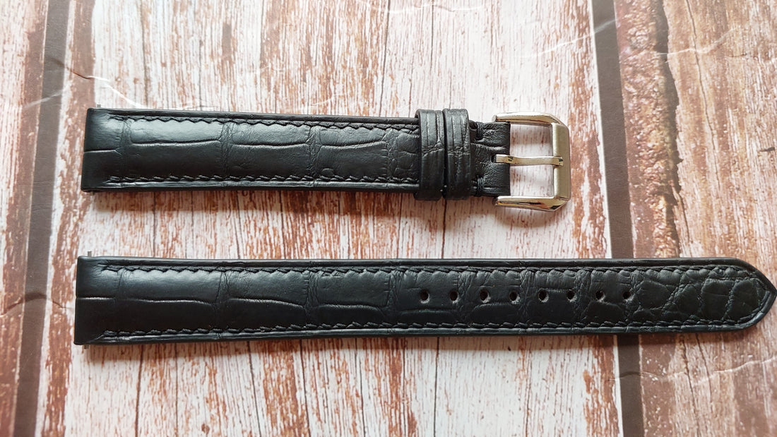 Black Full Grain Crocodile Leather Strap For Vintage Hamilton Watch