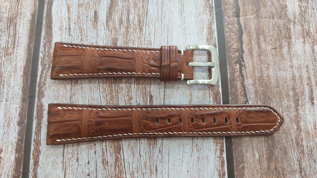 Deep Oak Full Grain Crocodile Leather Strap For Panerai Luminor 1950 44mm Watch