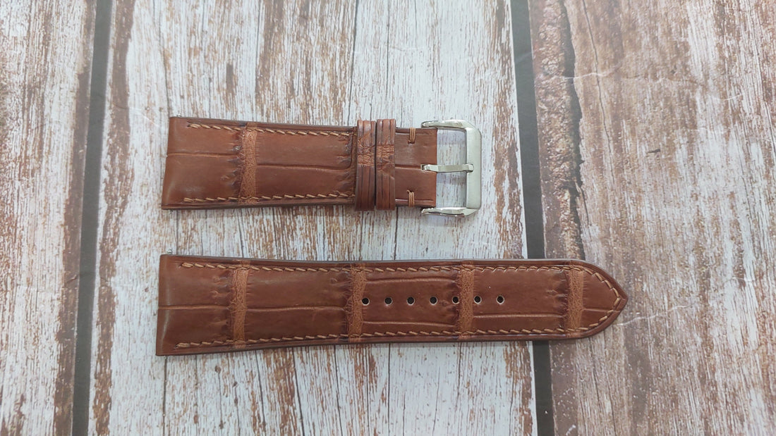 Deep Oak Full Grain Crocodile Leather Strap For Panerai Radiomir 45mm Watch