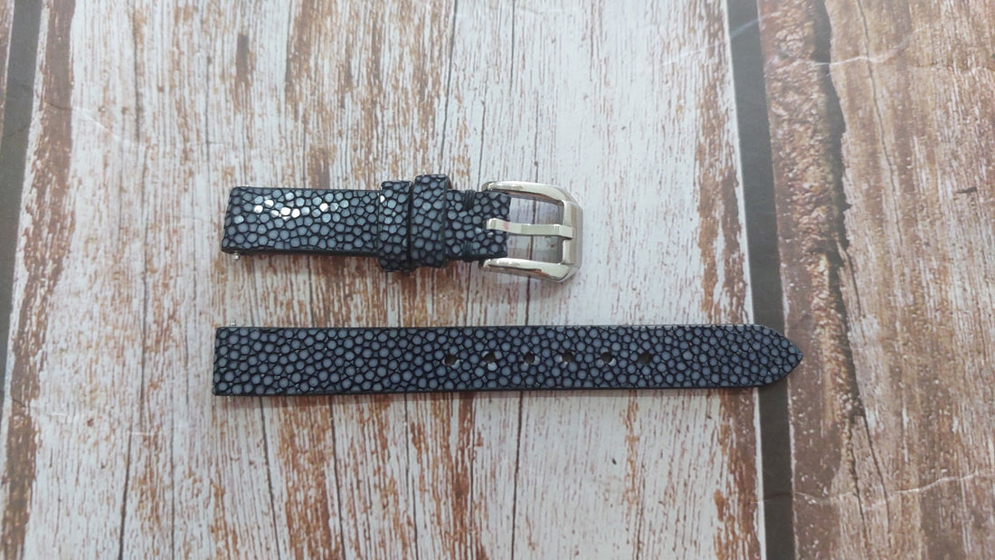 Black Full Grain Stingray Leather Strap