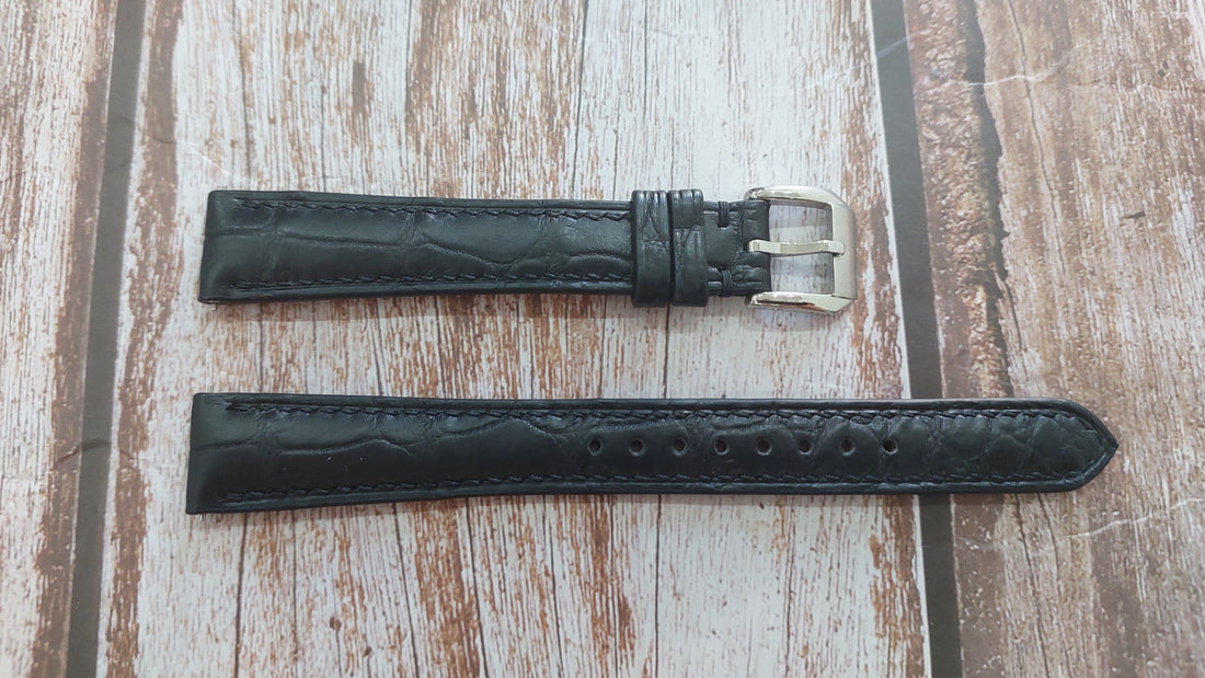 Black Full Grain Crocodile Leather Strap For 1948 Rolex Oyster (Bubbleback) Watch