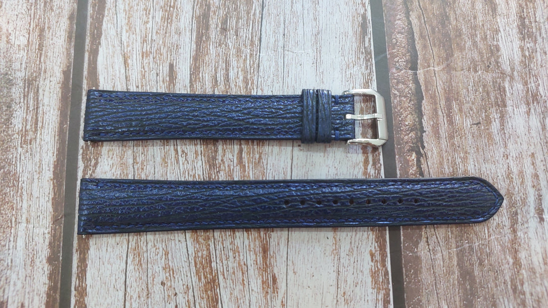 Blue Full Grain Shark Skin Leather Strap For Winfield MT Auto Watch