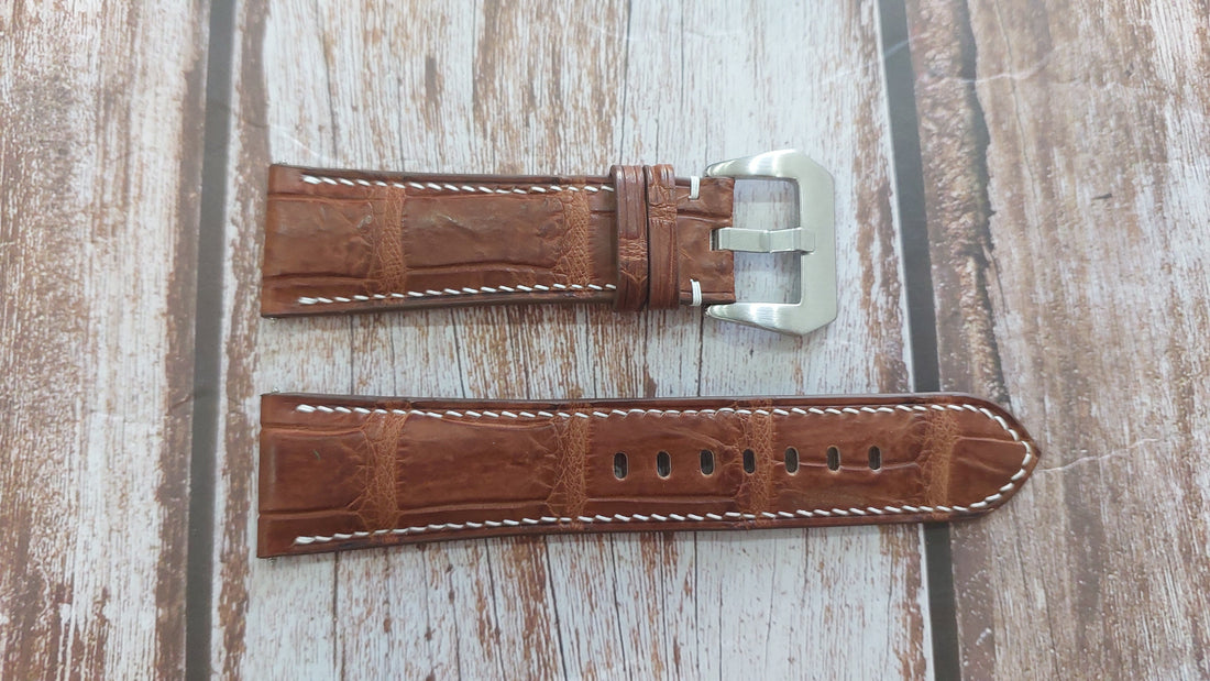 Deep Oak Full Grain Crocodile Leather Strap For Panerai  Watch