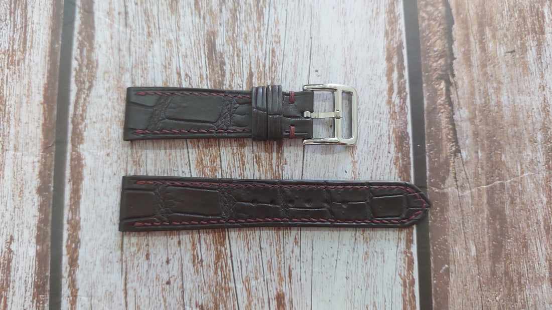 Brown Full Grain Crocodile Leather Strap For Old Omega 8mm thick Watch