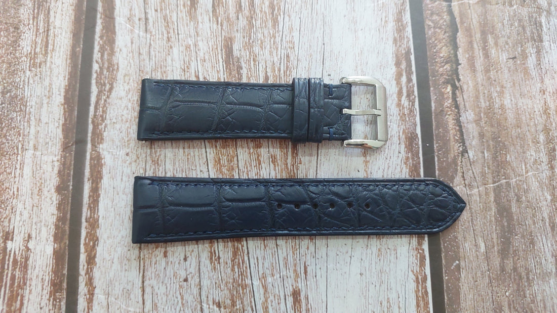 Dark Blue Full Grain Crocodile Leather Strap For Reverso Tribute Watch