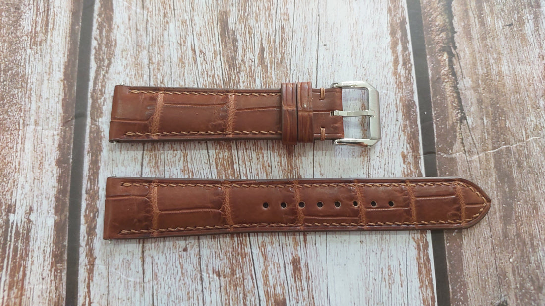 Deep Oak Full Grain Crocodile Leather Strap For Gold GP Automatic Watch