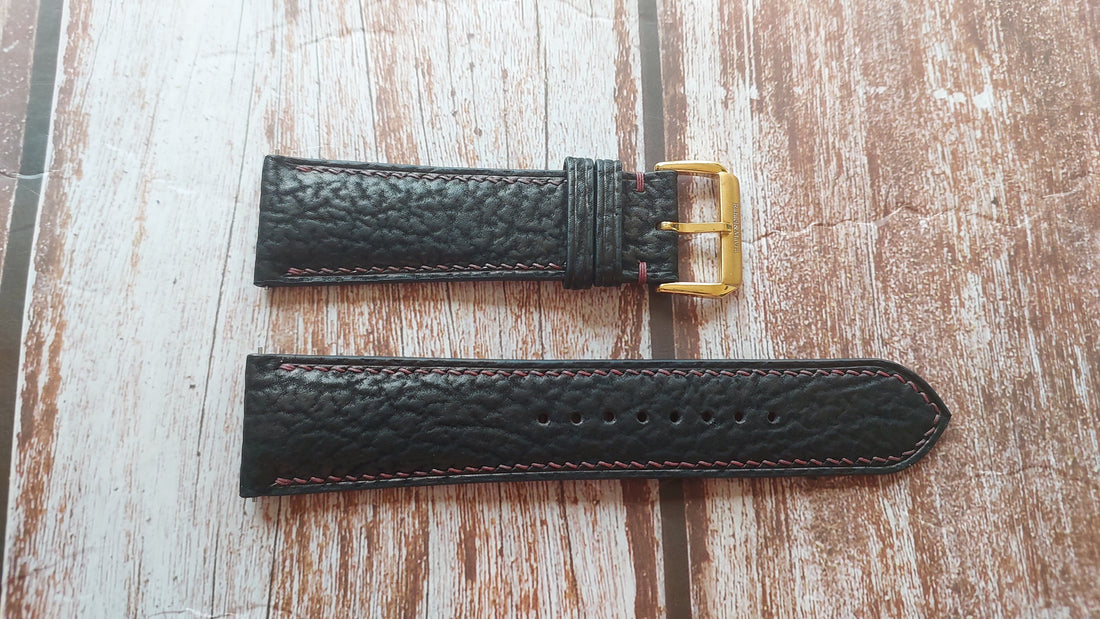 Black Shark Skin Leather Strap For Recased 1920's Rolex Watch