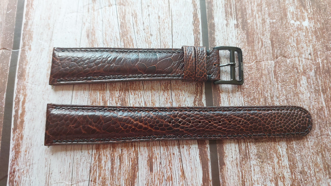 Dark Brown Full Grain Ostrich Leg Leather Strap For Curren Watch