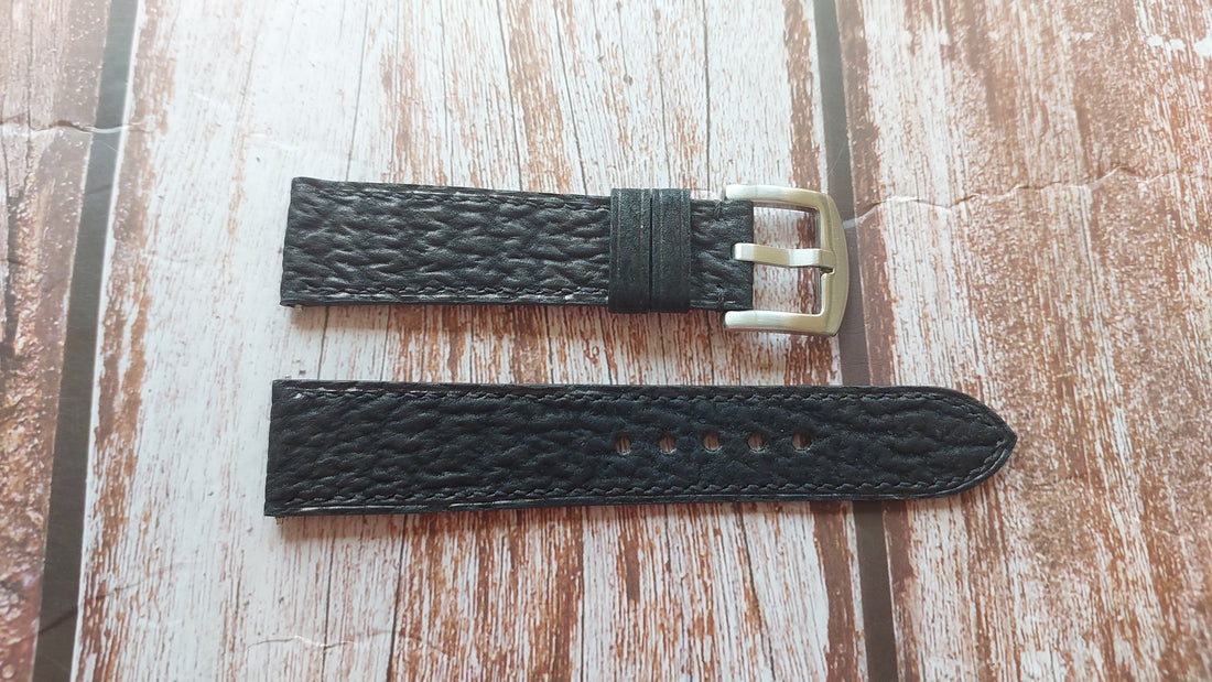 Black Shark Skin Leather Strap For Bell & Ross BR VI Auto (BR VI-92) Watch