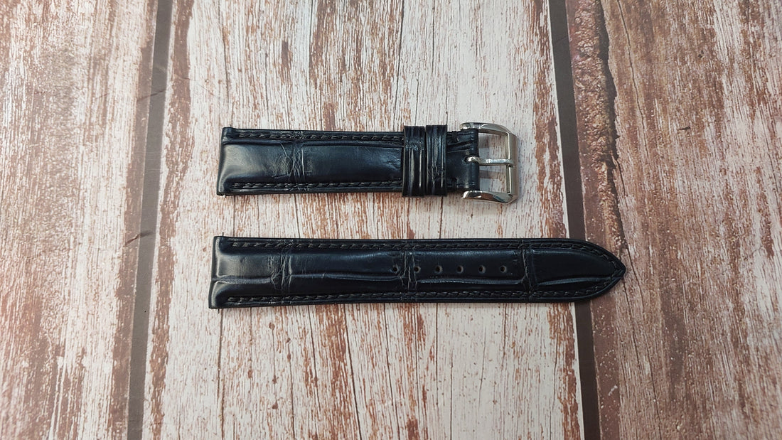 Black Full Grain Crocodile Leather Strap For Omega MOONWATCH