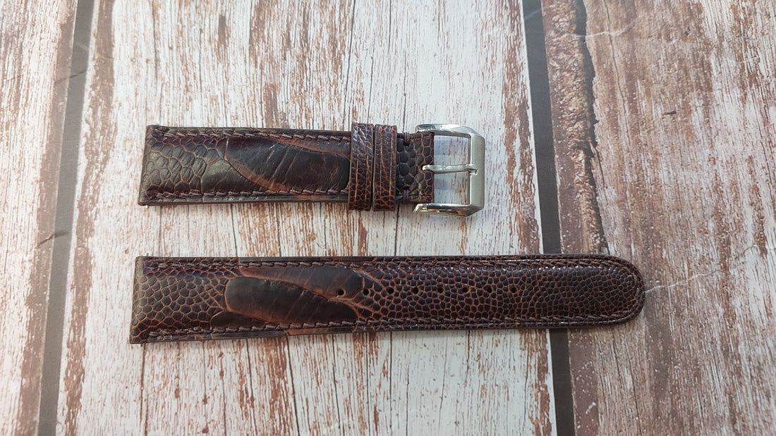 Dark Brown Full Grain Ostrich Leg Leather Strap For Seiko Presage SRPG03J1 Watch