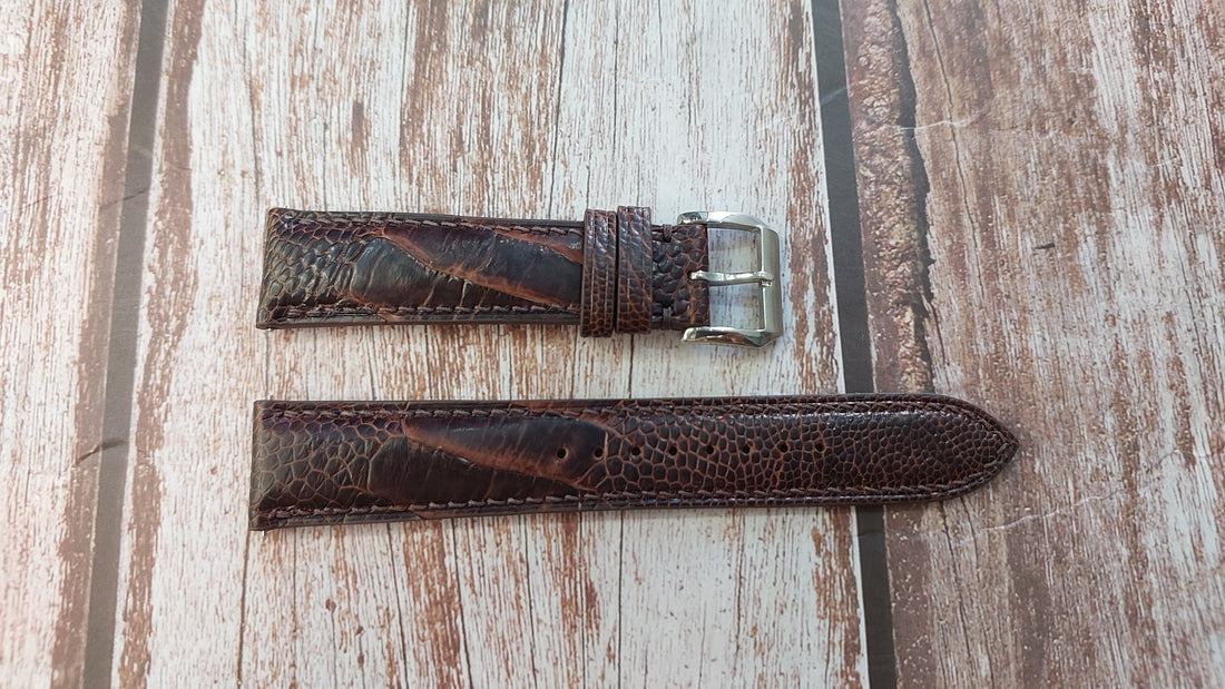 Dark Brown Full Grain Ostrich Leg Leather Strap For Seiko Presage 6R27-00J0 Watch