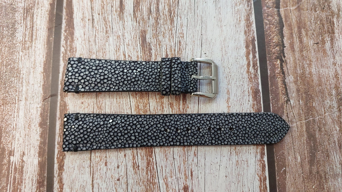 Black Full Grain Stingray Leather Strap For Hamilton khaki mechanical bronze Watch