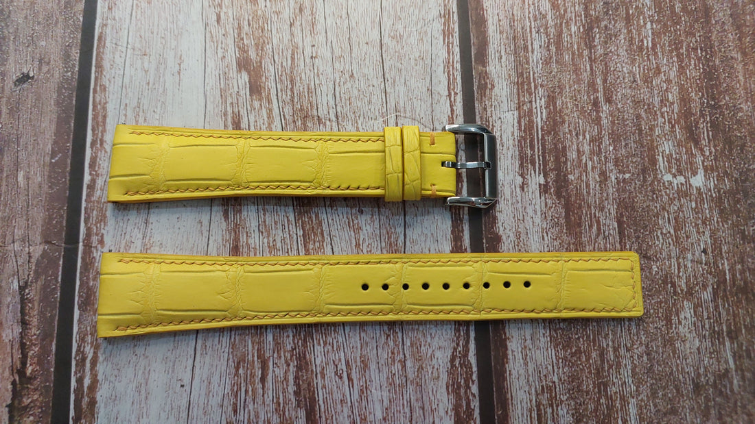 Yellow Full Grain Crocodile Leather Strap For Panzera Watch