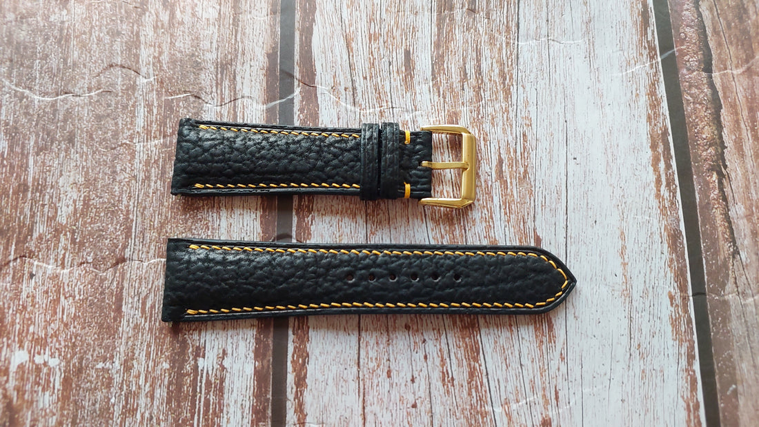 Black Shark Skin Leather Strap For Blancpain Fifty Phatons 45 mm Watch