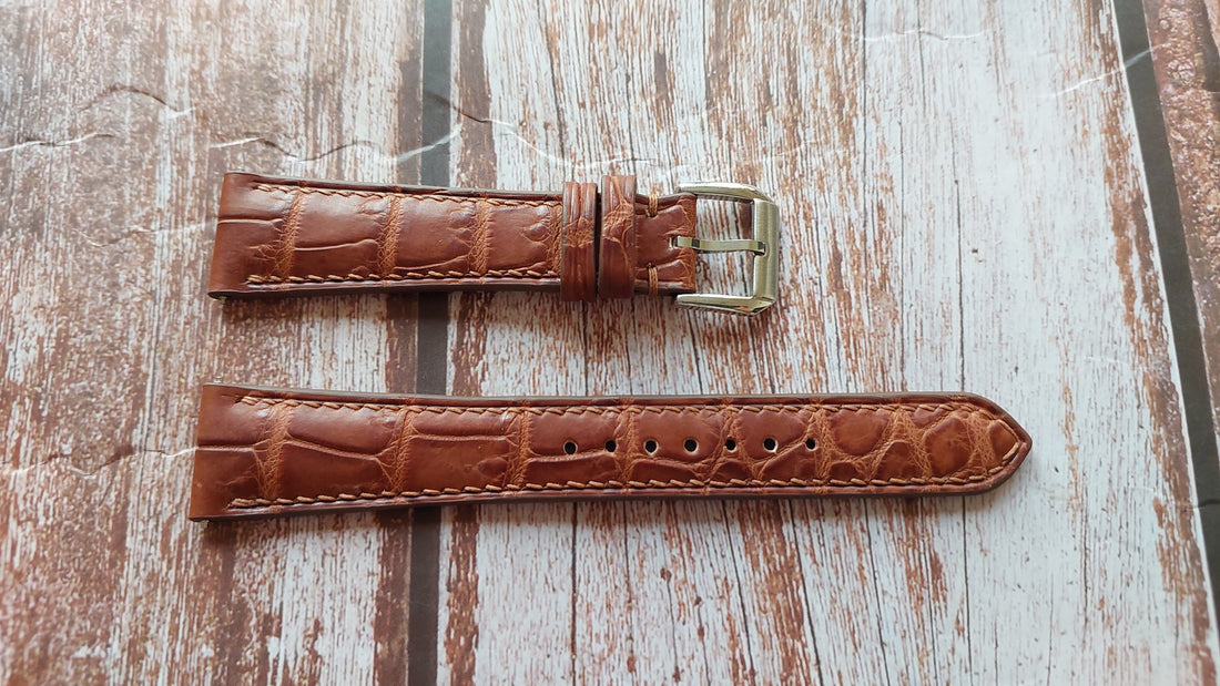 Deep Oak Full Grain Crocodile Leather Strap For Grand Seiko Snowflake Watch