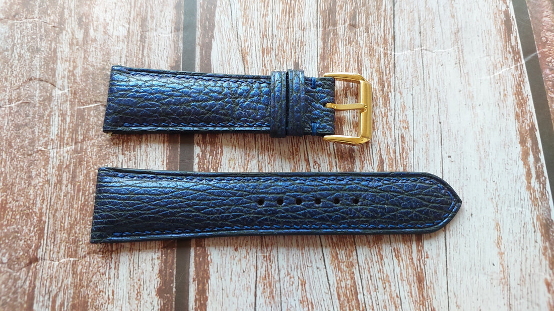 Blue Shark Skin Leather Strap For Blancpain Fifty Phatons 45 mm Watch