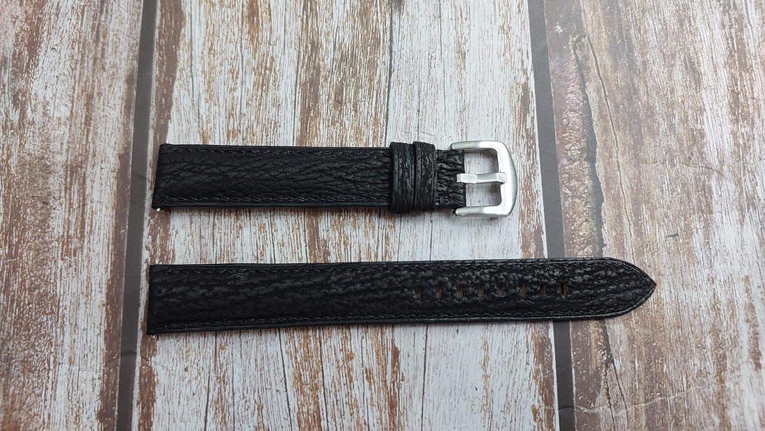 Black Full Grain Shark Skin Leather Strap
