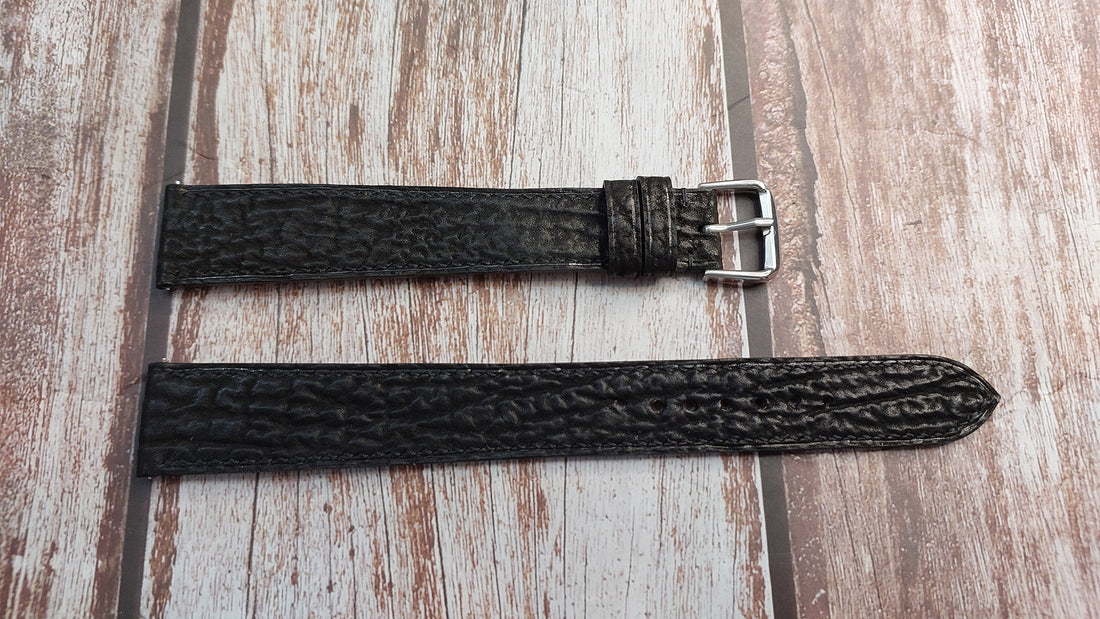 Black Full Grain Shark Skin Leather Strap For Citizen eco drive E111-S022916 Watch