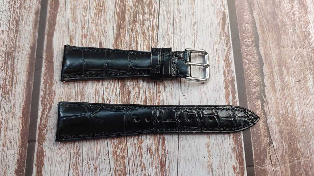 Black Full Grain Crocodile Leather Strap For IWC Novecento Watch