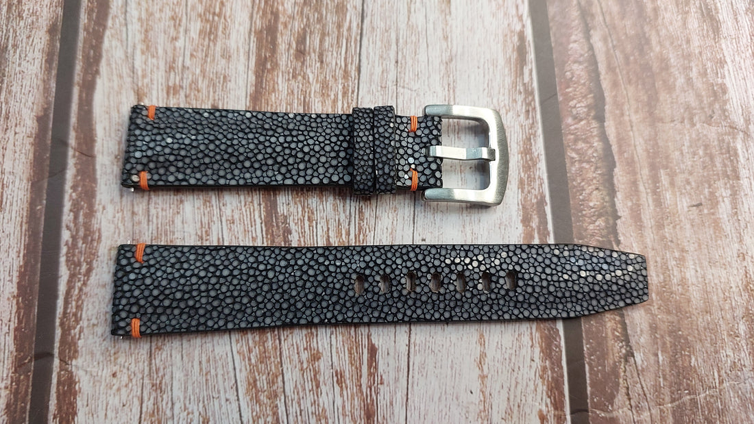 Black Full Grain Stingray Leather Strap For Modded Seiko Omega Seamaster Homage Watch