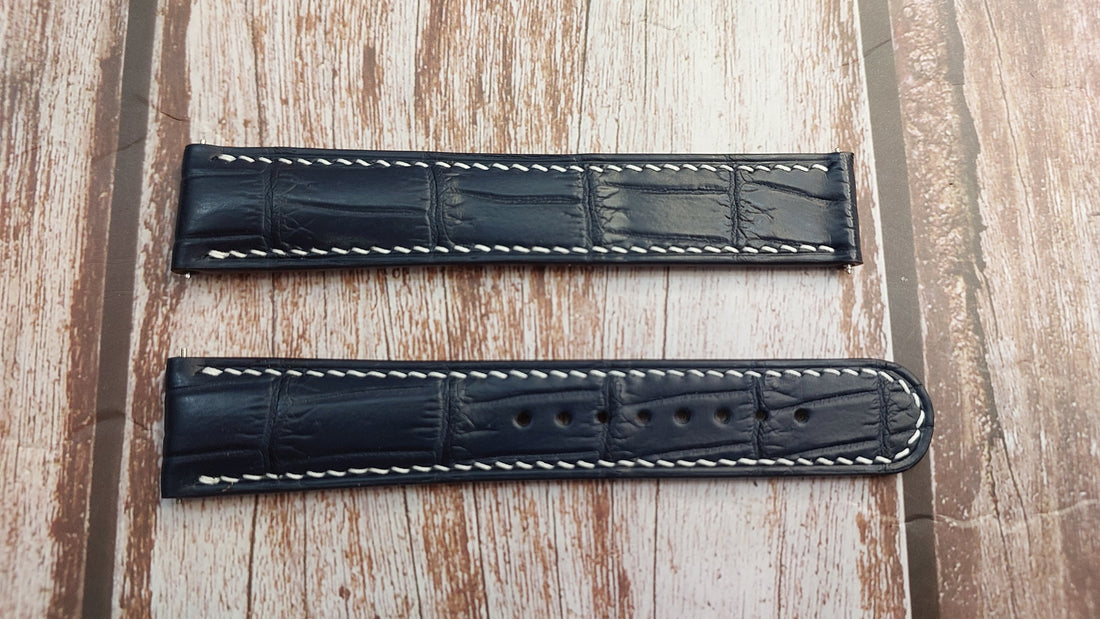 Dark Blue Full Grain Crocodile Leather Strap For Omega Seamaster 150 Aquaterra Watch