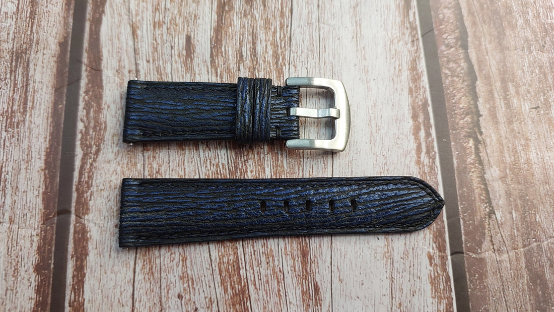 Blue Shark Skin Leather Strap For Hamilton Jazzmaster Auto 40mm Case Watch
