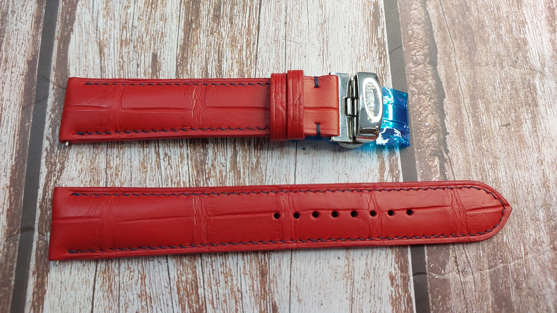 Red Full Grain Crocodile Leather Strap For Berguet xx1 Watch